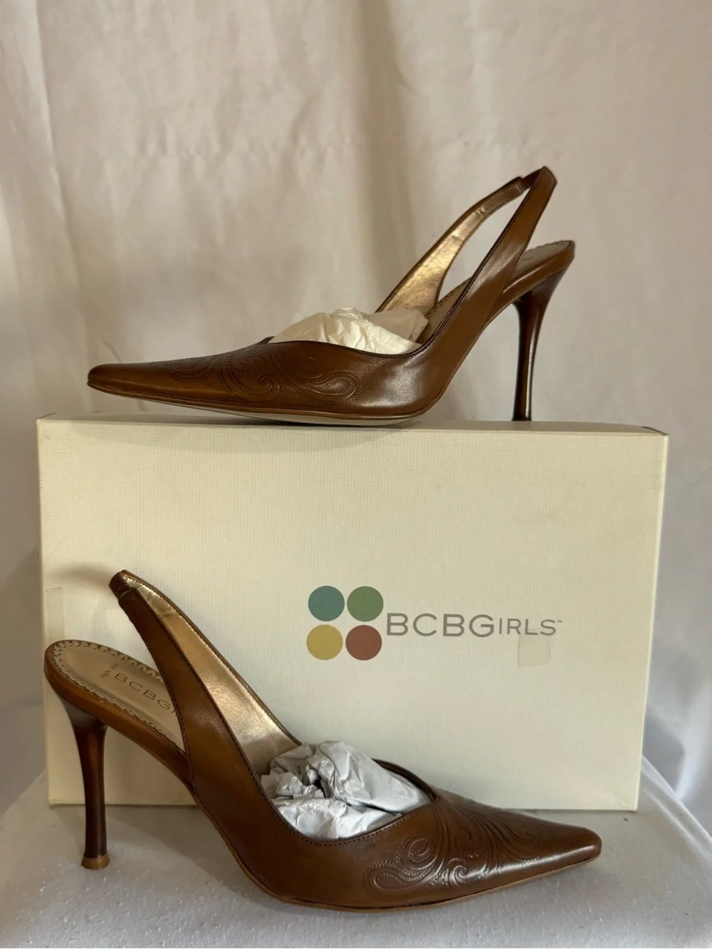 BCBGirls Vintage Brown Pointed Toe Slingback Heels